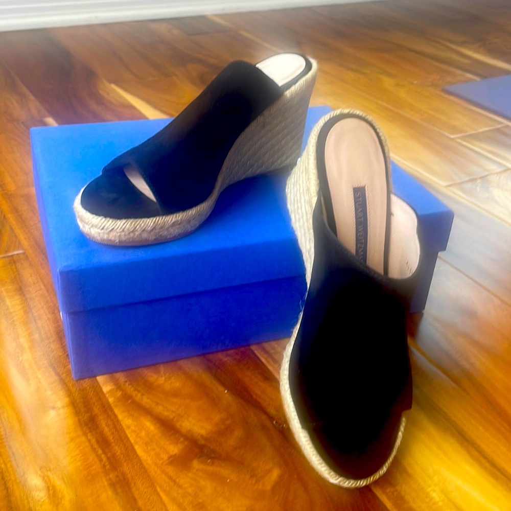 Stuart Weitzman Marabella Black Suede Slides (6.5)